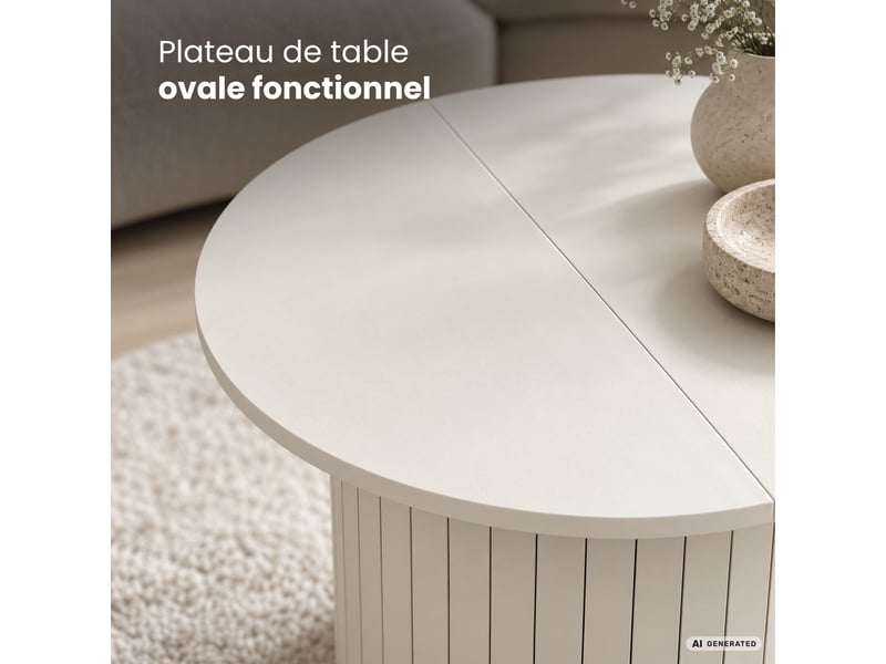  Table basse nubo cachemire 60 cm ronde cannelée avec rangement 60x60x45 cm NUBO - Conforama D