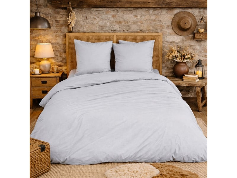 Parure de lit en percale de coton 65 filscm² PAR_PERCOT_GRI140 - Conforama A