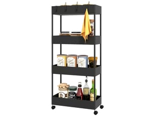 Desserte de cuisine 40 x 19 x 90 cm chariot de cuisine à 4 niveaux sur roulettes freins de blocage structure en plastique noire fonction de service