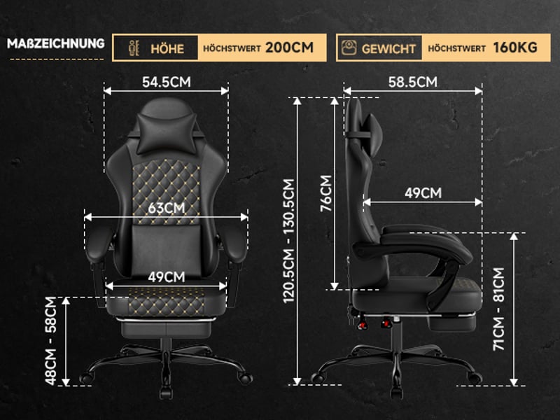 Gaming stuhl pvc leder chaise gamer ergonomique inclinable 135° 58.5x63x120.5cm noir - Conforama C