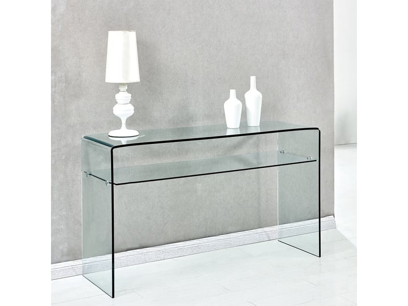 Console rectangulaire l. 125 cm verre trempé et étagère vitrée - ice 65287022 - Conforama E