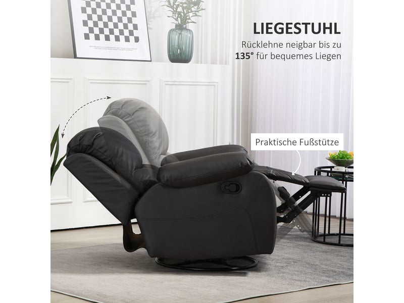  Fauteuil relax pivotant et inclinable en tissu avec repose-pieds noir 93x100x98 cm  - Conforama D