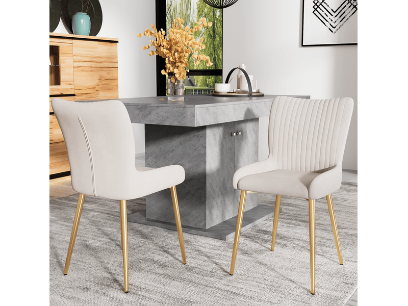  Chaise de salle à manger 58x47x85cm, lot de 6, pieds dorés métalliques, velours, support lombaire, beige  - Conforama D