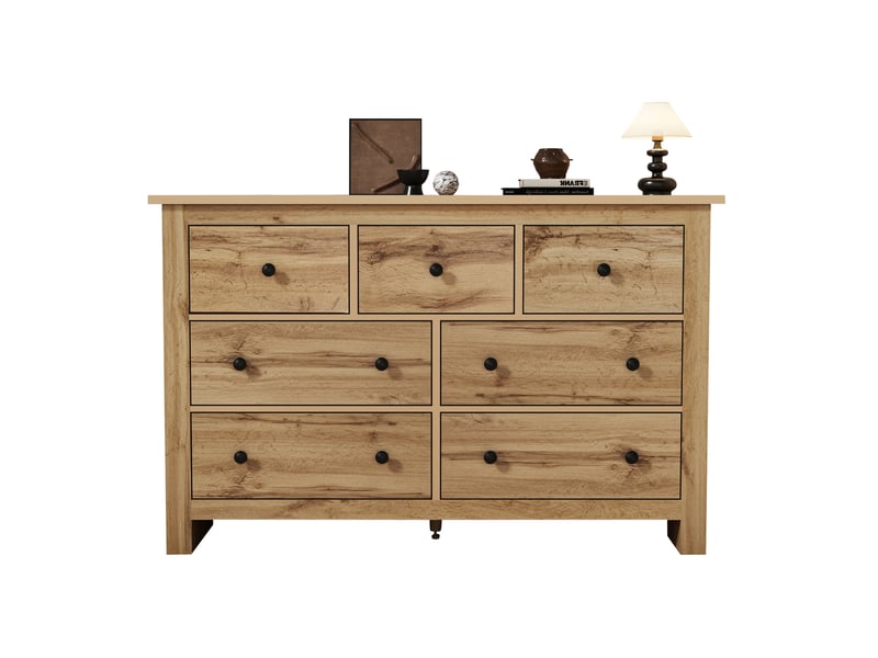  Buffet ulevr 7 tiroirs de rangement 152 x 40 x 88,5 cm en panneaux de particules couleur bois  - Conforama A