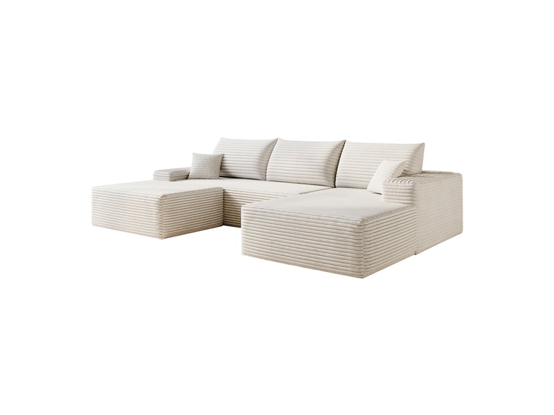  Canapé d'angle droite 3 places en l 270cm canapé modulable canapé compressé en velours côtelé avec pouf méridienne, blanc  - Conforama E