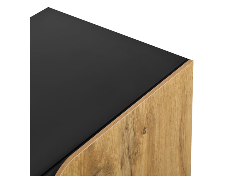  Meuble à chaussures 4 portes avec étagères réglables et fermeture amortie, noir et décor bois naturel  - Conforama E