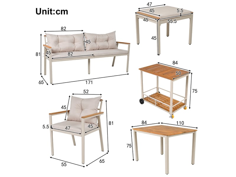 Ensemble repas de jardin en acacia 6-7 places, fauteuils, desserte amovible  - Conforama C