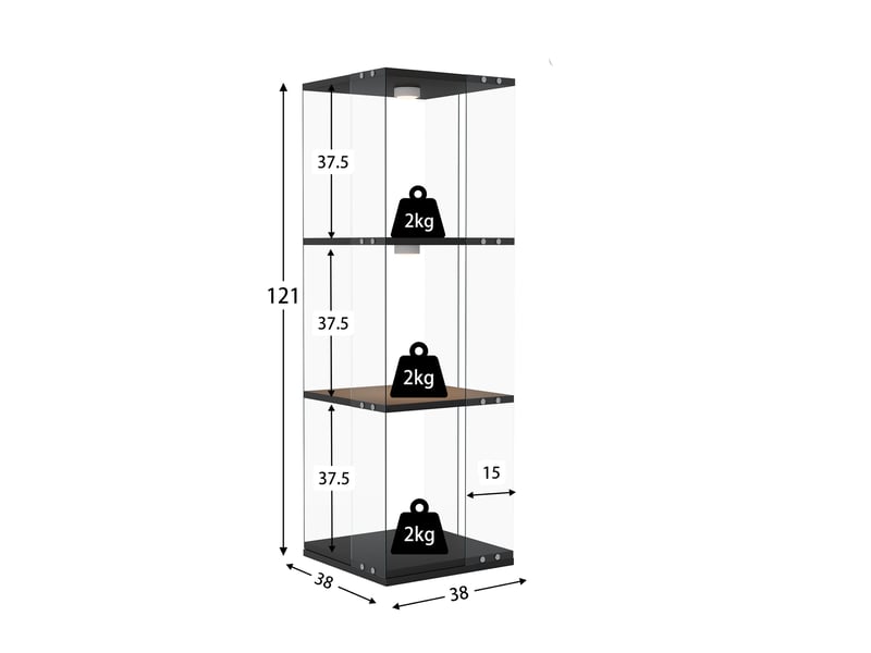  Vitrine d'exposition rotative 360° en verre 3 niveaux 121 cm avec spot led rgb, anti-basculement, verre trempé et bois, noir  - Conforama E