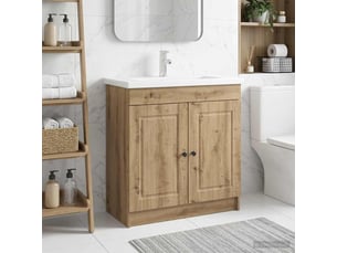 Armoire sous évier de salle de bain, meuble de rangement chêne artisanal shl3033
