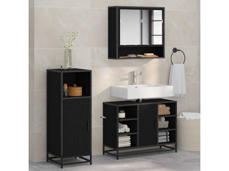 Ensemble de mobilier de salle de bain 3 pièces chêne noir cf64461 - Conforama B