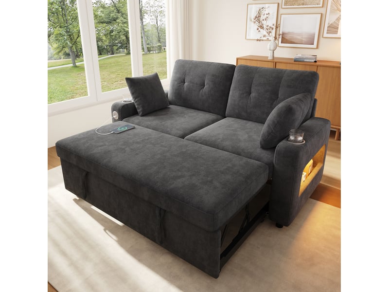 Canapé-lit 2 places avec rangements, led et ports usbtype-c evryae - Conforama B