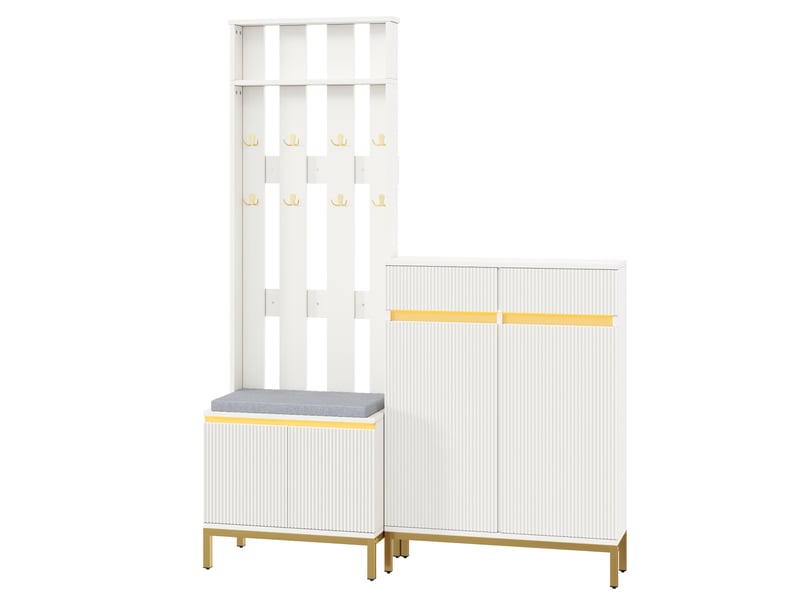 Meuble d'entrée 80x35x103 cm – blanc – banc, rangement chaussures et éclairage led piloté par app bluetooth  - Conforama A