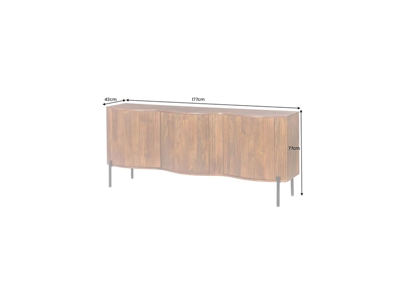  Buffet rivage 177 cm en bois de manguier marron – 3 portes aux façades rainurées  - Conforama C