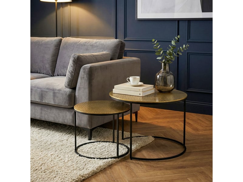 Finebuy table gigogne en métal or, lot de 2 rondes - table basse plateaux en aluminium avec motif - table d'appoint canapé en alu moderne - table de salon piètement en fer fait main  - Conforama C