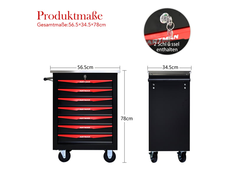  Servante d’atelier 7 tiroirs sur roulettes verrouillable acier noir et rouge evryae  - Conforama E