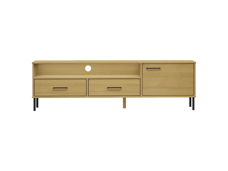  Meuble tv - banc tv - meuble de rangement avec pieds en métal marron bois de pin massif oslo  - Conforama D