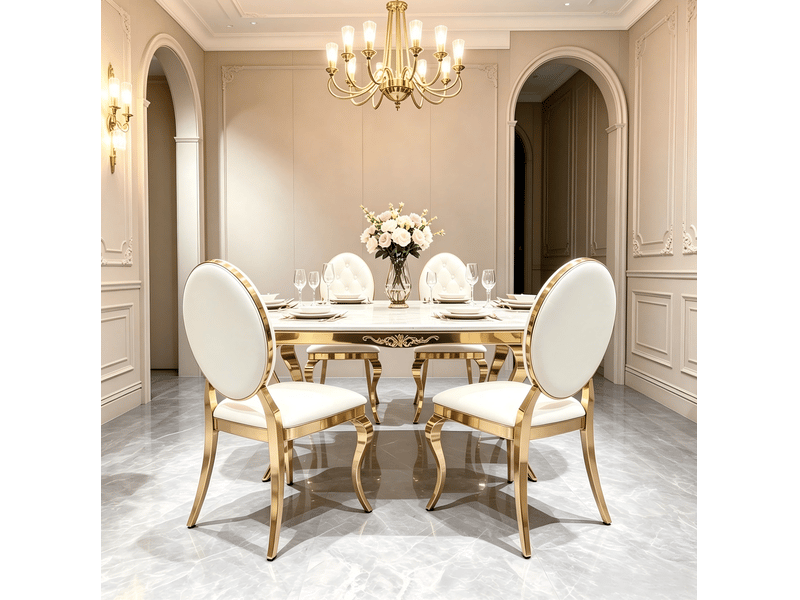 Lot de 2 chaises de salle à manger modernes en similicuir blanc et doré - Conforama B