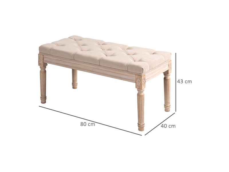  Banc rembourré vintage 80 x 40 x 43 cm beige en polyester, assise capitonnée pour l'entrée et le salon  - Conforama C