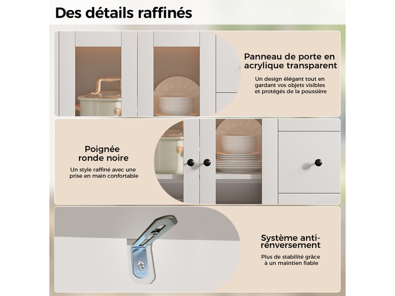  Meuble de cuisine muvano, buffet haut de cuisine avec led, blanc et décor bois, 150 × 40 × 173 cm  - Conforama R