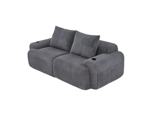 Canapé modulable, canapé de salon – en velours tricoté, porte-gobelets, gris foncé