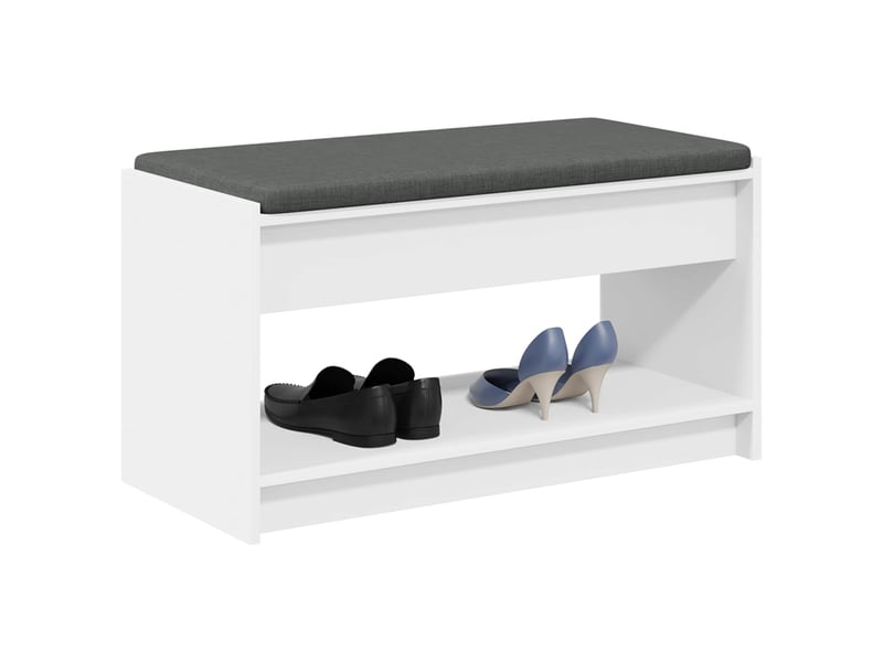  Banc d'entrée blanc 83x38x45 cm bois ingénierie et tissu  - Conforama C
