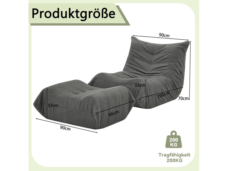  Fauteuil relax 100x90x70 cm avec repose-pieds gris  - Conforama E
