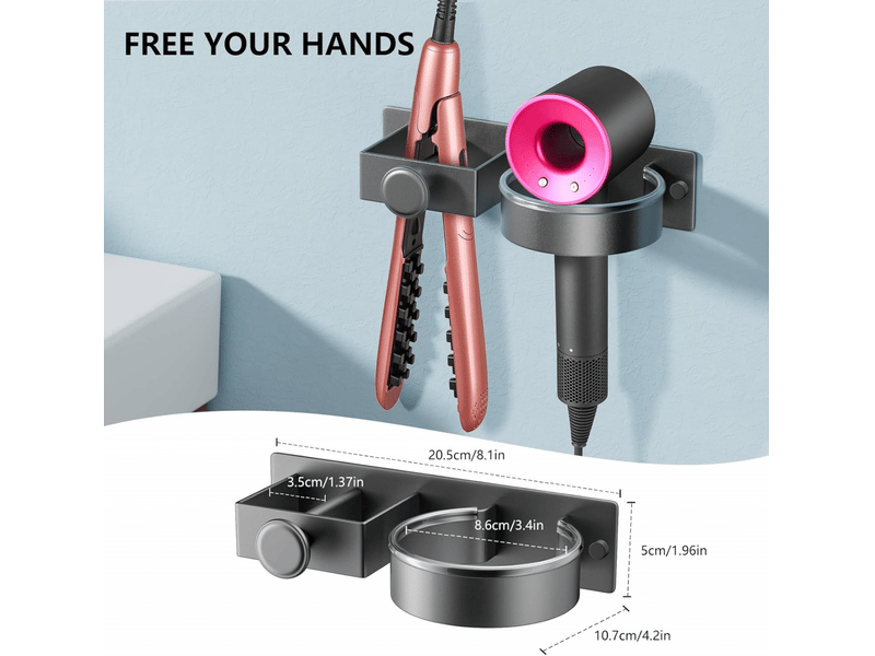  Support pour sèche-cheveux, sans perçage, convient pour salle de bain, chambre, hôtel, gris bronze  - Conforama E