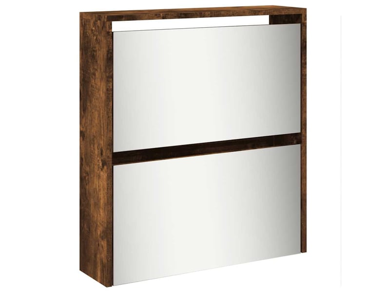  Meuble à chaussure, armoire à chaussures miroir 5 niveaux chêne fumé 63x17x169,5 cm  - Conforama E