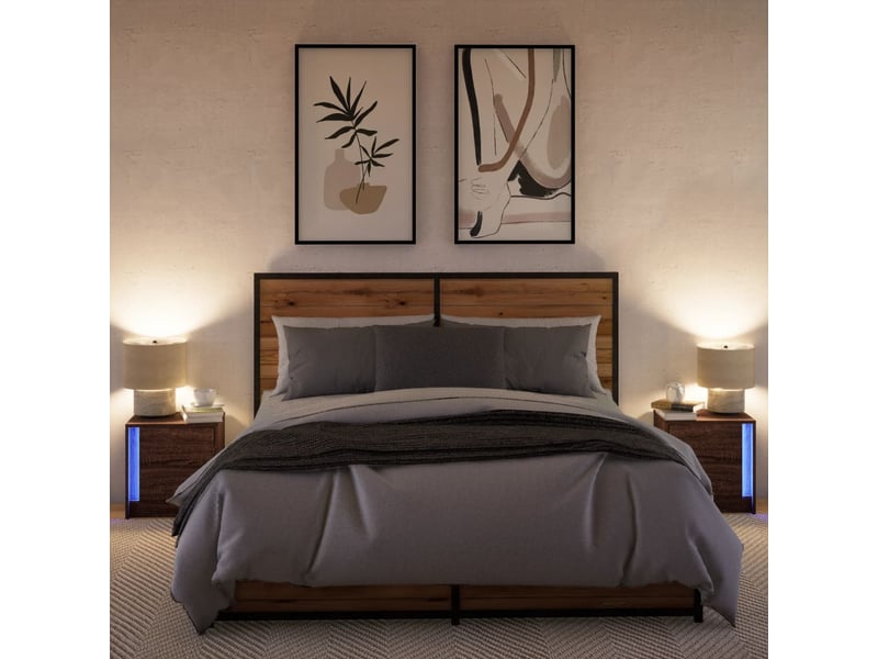  Lot de 2 tables de chevet - cabinet de chevet - table de nuit et lumières led chêne marron  - Conforama D