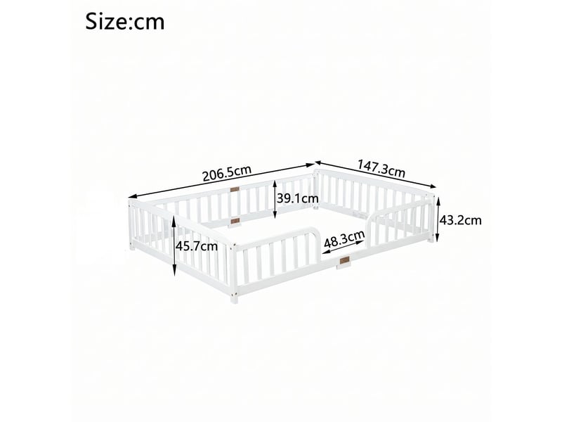  Lit double 140 x 200 cm cadre de lit en pin au sol barrières de sécurité entrée centrale blanc  - Conforama C