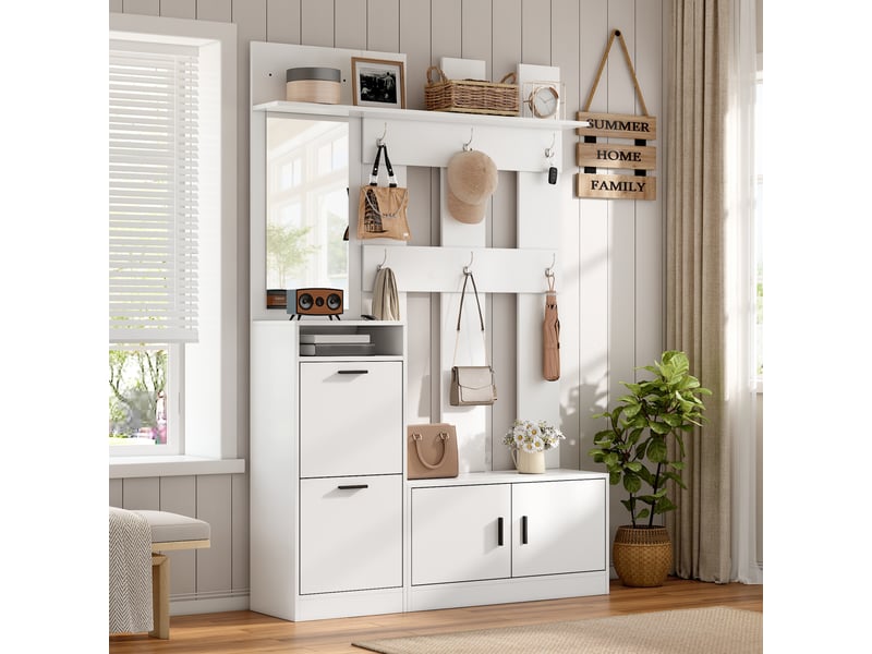Portemanteau avec banc et rangement 120 x 180 cm en mdf blanc - Conforama B