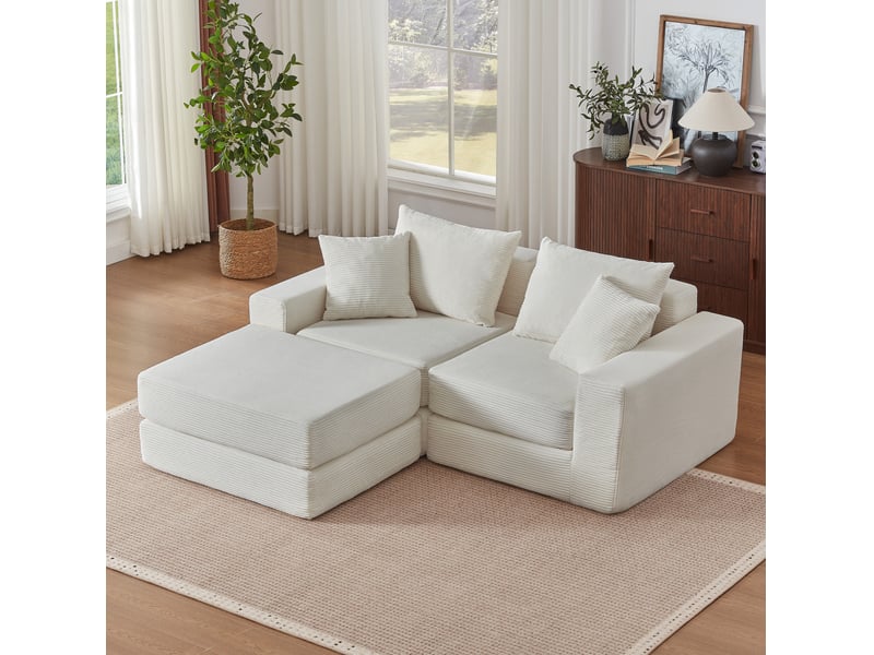  Canapé modulaire 3 places 259.5x96x80 cm blanc, socle antidérapant  - Conforama E