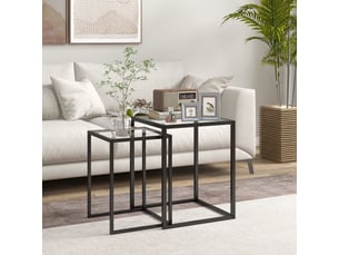 Lot de 2 tables d'appoint gigognes en acier et verre trempé noir - pangivo