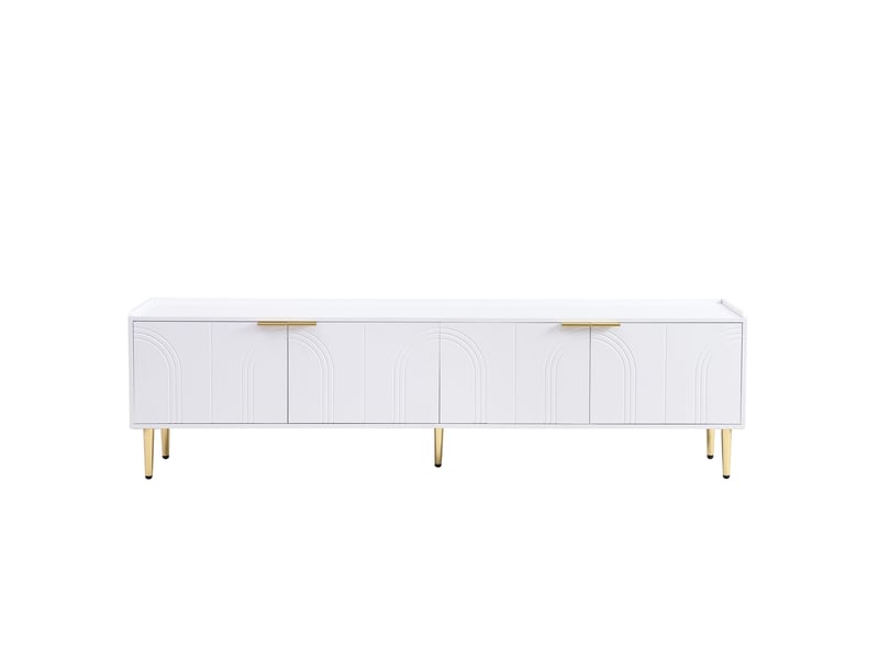 Meuble tv 170x35x47,5 cm – portes texturées – pieds et poignées dorés – meuble bas élégant - Conforama A
