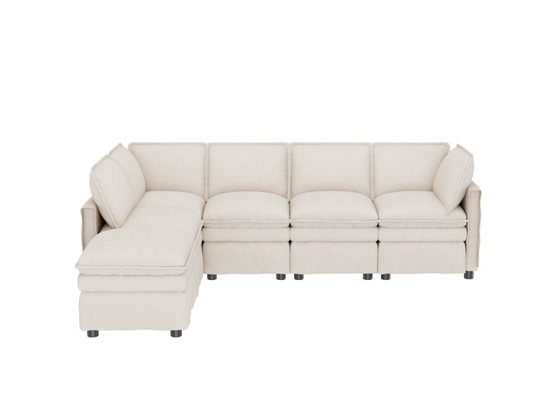 Canapé modulable xxl, tissu chenille beige avec fonction couchage, canapé d'angle 6 places modulable en u ou l pour grand salon. - Conforama A