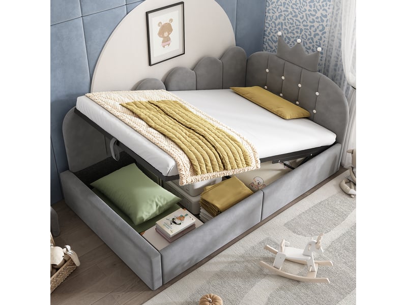  Modenvie lit banquette coffre 90x190 cm - rangement hydraulique, réversible, sans matelas - gris  - Conforama D