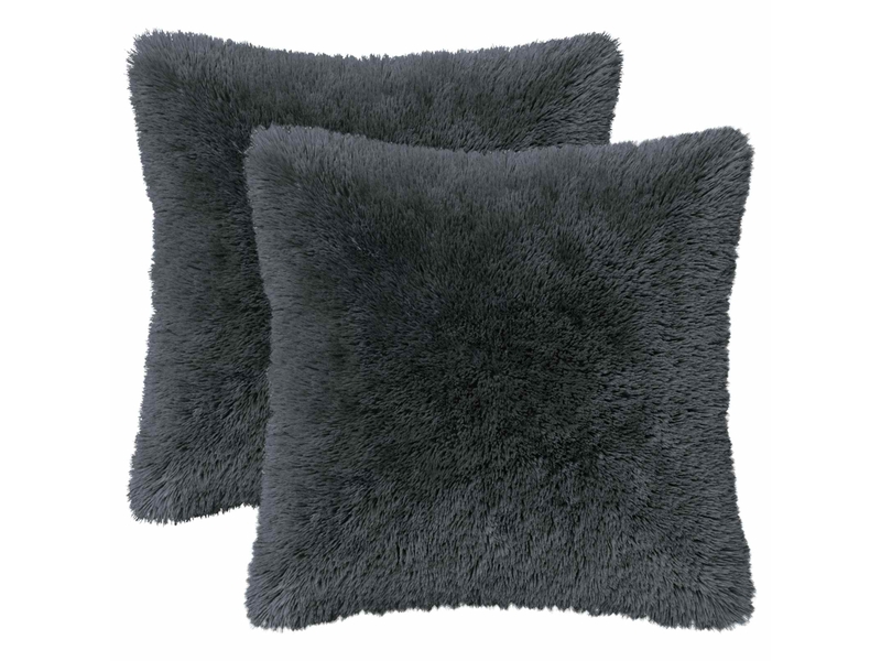  Lot de 2 coussins avec oreiller, coussins décoratifs heerlen anthracite fleece pv cf50377  - Conforama A