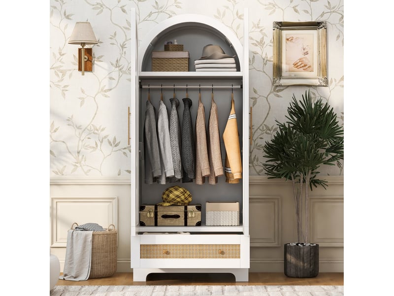  Armoire modenvie 2 portes 70 x 55 x 170 cm avec 2 tiroirs blanc bois  - Conforama E