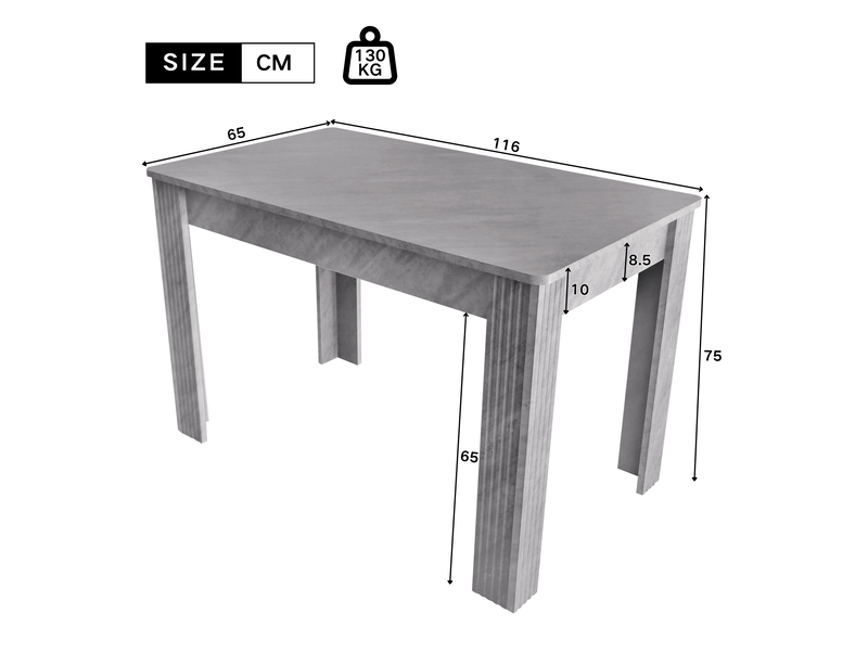  Table à manger rectangulaire 128x65cm style moderne effet béton, 4 pieds robustes, table bois chêne design contemporain pour salle à manger  - Conforama C