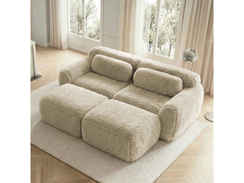  Canapé convertible - modulable - 2 ottomans - sans montage - mobilier de salon - assise confortable - design moderne - kaki clair CozyNest - Conforama C