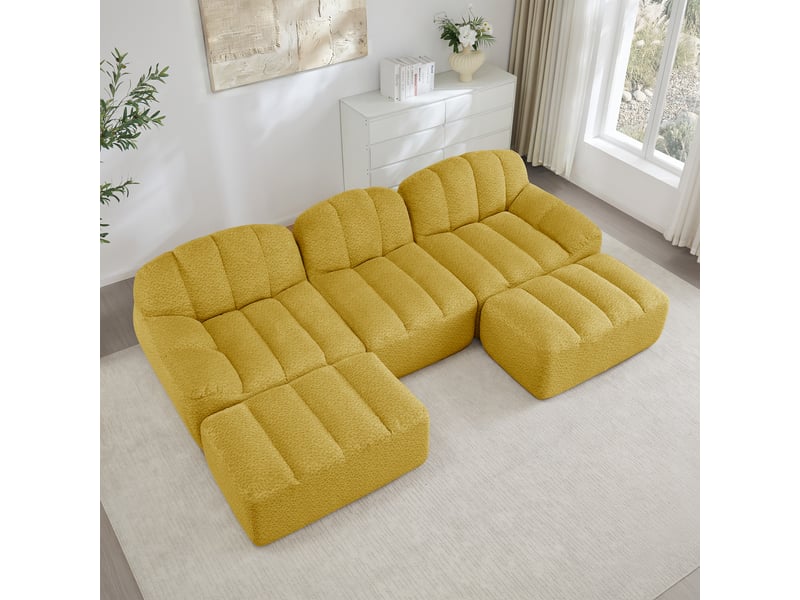  Canapé panoramique coquille 3 places, 2 poufs jaune – 288 x 165 x 79 cm Fay Lum - Conforama D