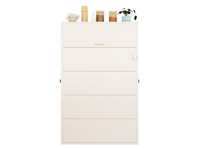 Lit escamotable mural 90x200 cm, lit enfant rabattable, métal et bois blanc, sans matelas - Conforama E