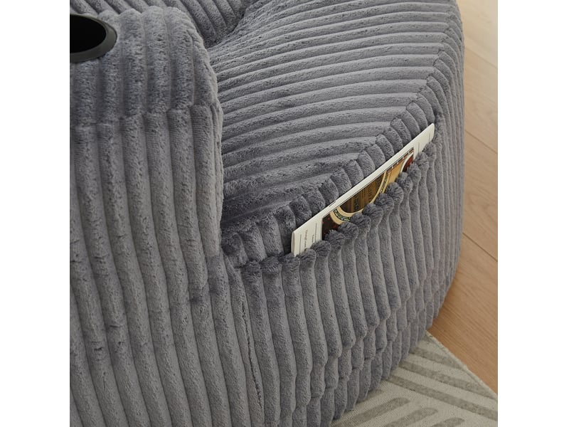 Canapé lounge rond 1 place 142.00×142.00×85.00 cm en velours côtelé avec porte-gobelets et rangements latéraux gris chicfurn - Conforama E