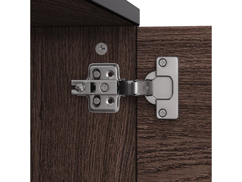  Meuble tv 180x35x49 cm en noyer foncé – 2 portes et étagères ouvertes, pour tv jusqu’à 80 pouces  - Conforama E