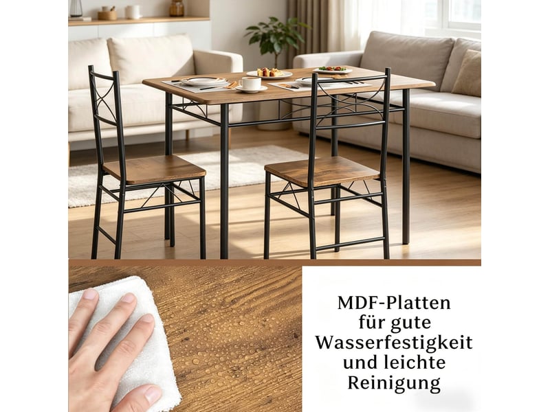  Ensemble table et 4 chaises 110x76x70 cm mdf métal marron rustique et noir  - Conforama D
