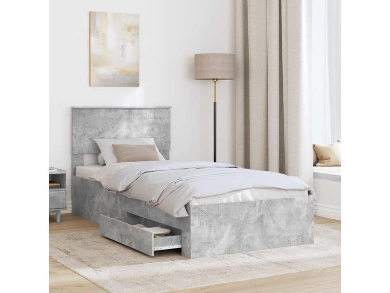  Lit simple, cadre de lit gris béton et argent 75 x 190 cm bois d'ingénierie shl33963  - Conforama C