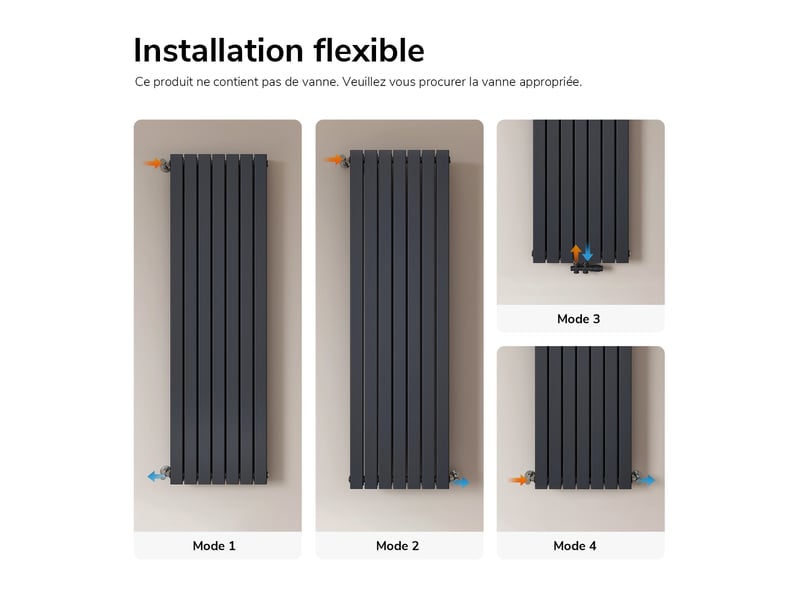 Emke radiateur eau chaude en acier tube plat radiateur mural anthracite 180 x 53,8 cm 18959w double couche - Conforama D
