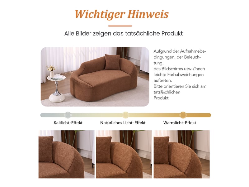  Méridienne 2 places 155x96 cm caramel en tissu chenille, canapé-lit avec coussin assorti pour intérieur  - Conforama E