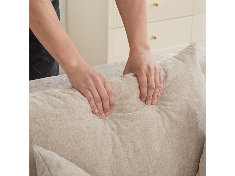 Méridienne modulable en tissu chenille beige clair avec rangement intégré et confort rembourré - Conforama E