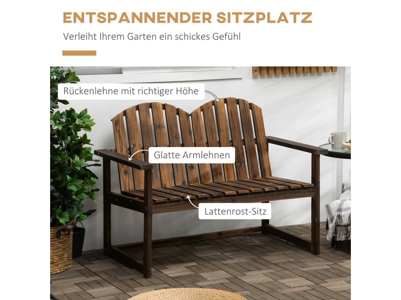 Banc de jardin pour 2 personnes, style rustique, bois de sapin, 114 x 63 x 86 cm - Conforama E